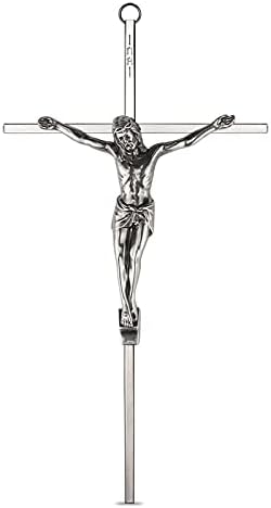 ACHIBANG 10 Inch Silver Crucifix Wall Cross - Catholic Metal Cross with Jesus INRI