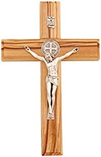 St Benedict Wooden Wall Cross in Olive Wood from Bethlehem