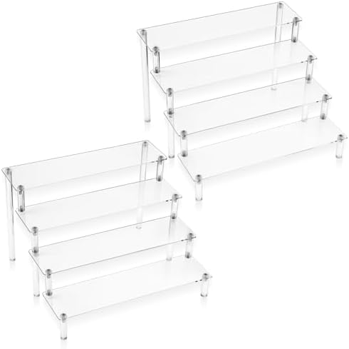 2 Pack 4 Tier Acrylic Display Risers for Organizing and Showcasing
