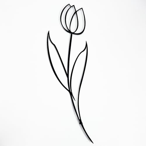 Minimalist Floral Metal Wall Sculpture Modern Tulip Design - 24x8 Inches