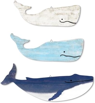 Putuo Decor 3 Piece Blue and White Whale Wall Sculptures