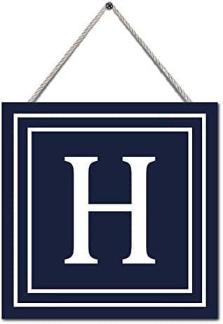 Navy Blue H Letter Custom Initial Wood Sign Wall Decor