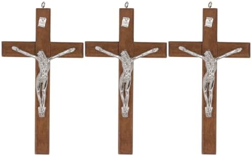 BESTOYARD Wood Wall Art 3 Pack - 5-Inch Medal Holy Crucifix Cross