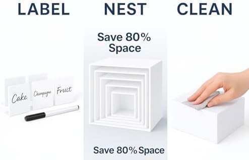 4 Piece White Acrylic Buffet Table Risers with Mini Sign Kit