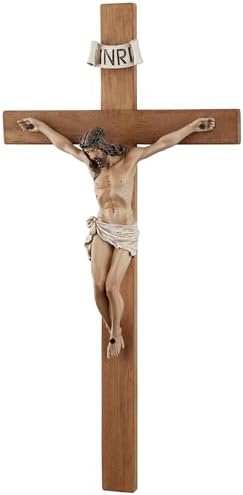 14 Inch Olive Wood Wall Cross with Painted Jesus