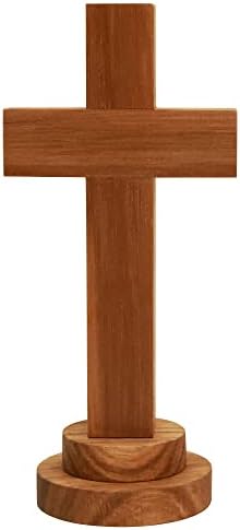 Attivolife Wood Cross Statue with Stand - Religious Christian Decor