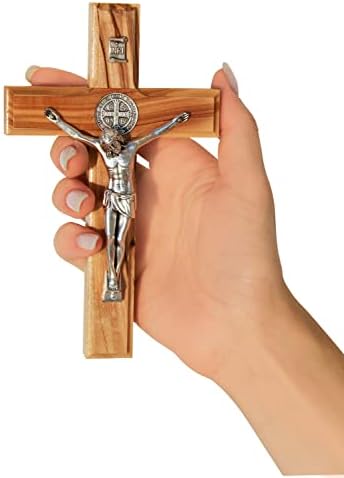 St Benedict Wooden Wall Cross in Olive Wood from Bethlehem
