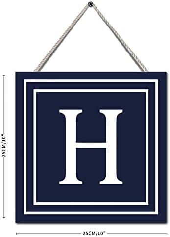 Navy Blue H Letter Custom Initial Wood Sign Wall Decor