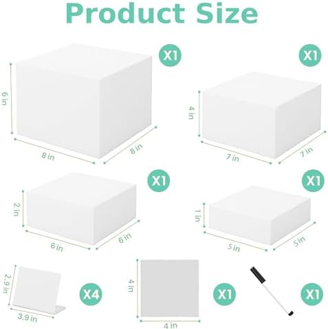 4 Piece White Acrylic Buffet Table Risers with Mini Sign Kit
