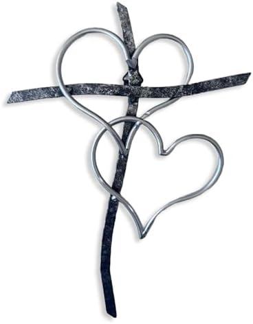 Taprion Silver Heart Cross Wall Art - 10 Inch Religious Decor