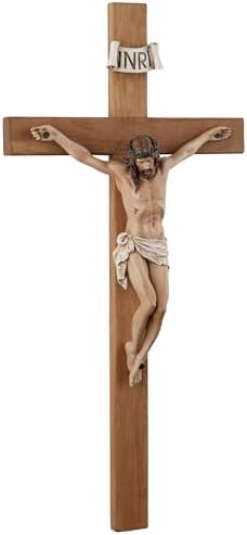 14 Inch Olive Wood Wall Cross with Painted Jesus