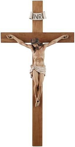 14 Inch Olive Wood Wall Cross with Painted Jesus