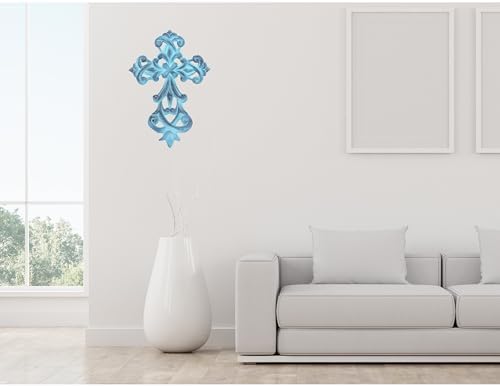 Castleore Wall Hanging Christian Cross Decor Blue Antique Finish