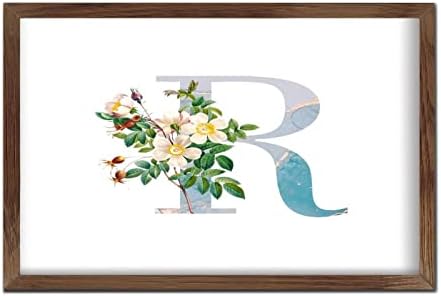 Initial Letter R Monogram Blue Wood Framed Wall Art Sign
