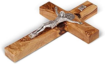 St Benedict Wooden Wall Cross in Olive Wood from Bethlehem