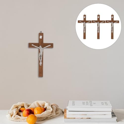 BESTOYARD Wood Wall Art 3 Pack - 5-Inch Medal Holy Crucifix Cross