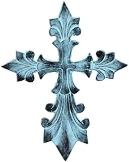 Antique Rustic Blue 8 Inch Wall Cross Decor