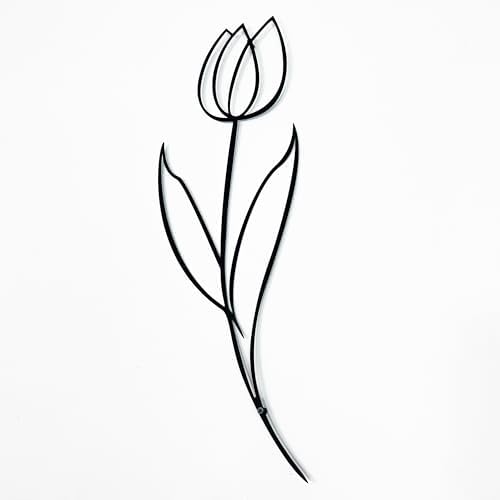 Minimalist Floral Metal Wall Sculpture Modern Tulip Design - 24x8 Inches