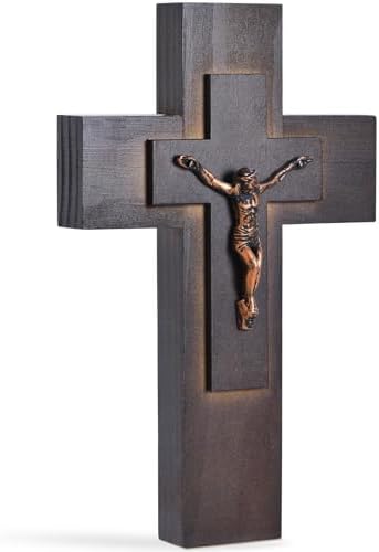 Elegant 9-Inch Wooden Cross with Metal Hook