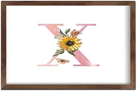 Pink Monogram Initial Letter X Framed Wood Sign Wall Decor