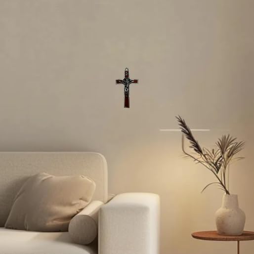 BONITTER Antique Silver Crucifix Wall Cross St Benedict Metal Art 5x27 Inches