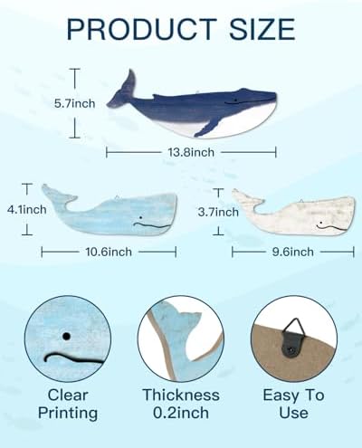 Putuo Decor 3 Piece Blue and White Whale Wall Sculptures