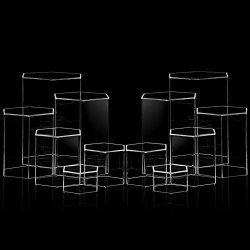 Jetec Hexagonal Jewelry Display Risers 6 Sizes Clear 12 Pieces