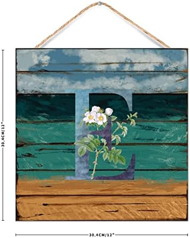 Rustic Wood Wall Sign Initial Letter E Blue Green