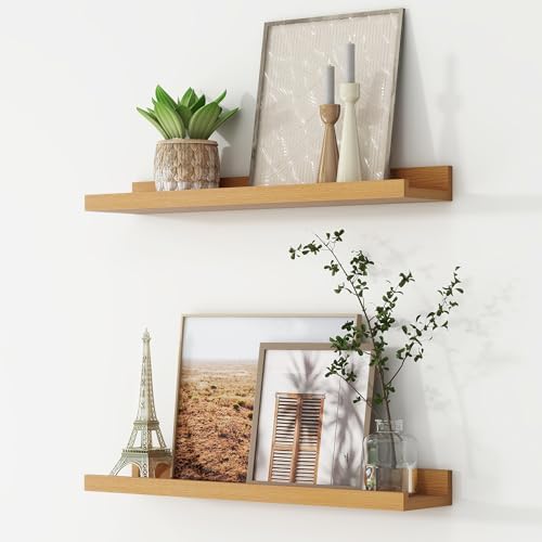 FLYJOE Floating Shelf Set of 2 24 Inches Natural Oak Bookshelf