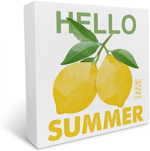 Hello Summer Wood Block Sign Decor 5x5 Inch