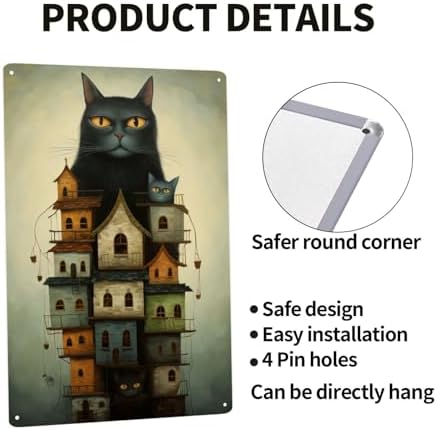 Mystic Feline Fortress Metal Wall Art Decor 12x16inch