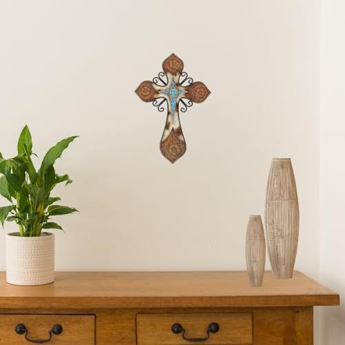 Rustic Western Style Wall Cross with Turquoise and Floral Design