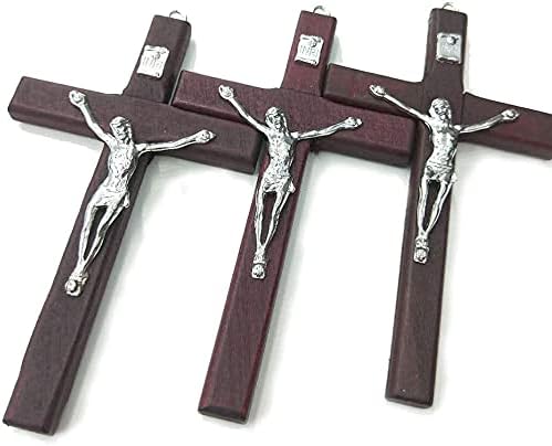 CHENGXIN Catholic Wall Cross 3 Pack Small Wooden Cross with Jesus