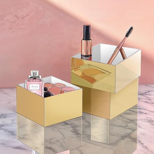 4Pcs Gold Acrylic Cube Mirror Risers for Buffet Tables and Parties