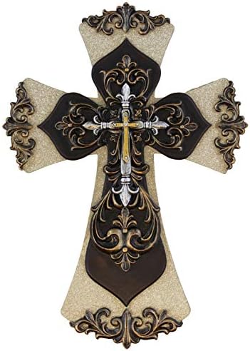 Old River Decorative Layered Tuscan Wall Cross Fleur De Lis