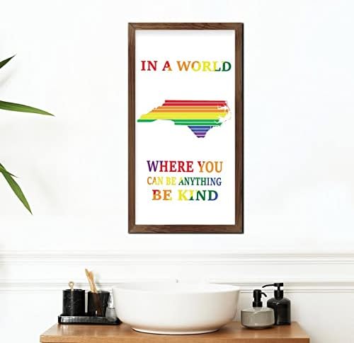 Rainbow NC Map Framed Wood Welcome Sign Farmhouse Decor