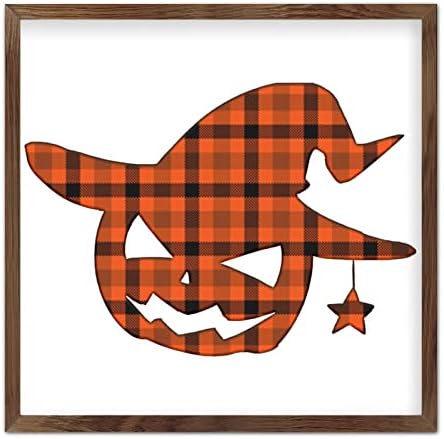 COCOKEN Halloween Pumpkin Yellow Plaid Wall Art Decor