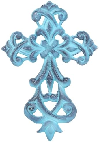 Castleore Wall Hanging Christian Cross Decor Blue Antique Finish