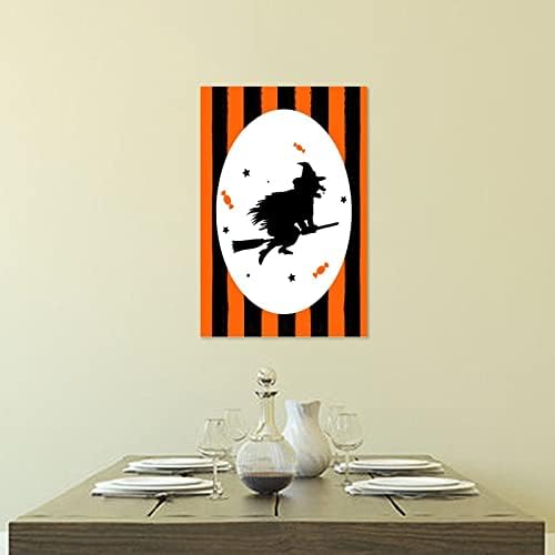 Wooden Halloween Sign with Orange Black Pumpkins Cat Witch