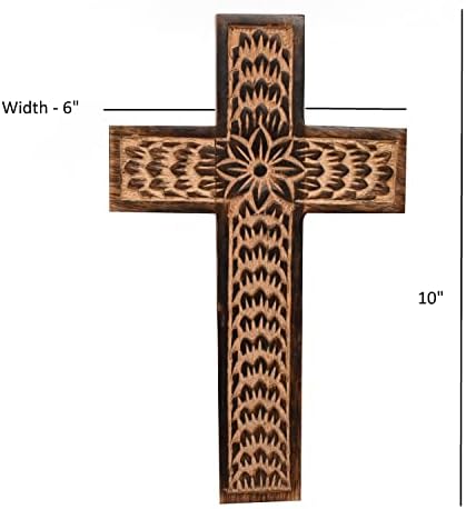 Samhita Mango Wood Wall Cross with Floral Design