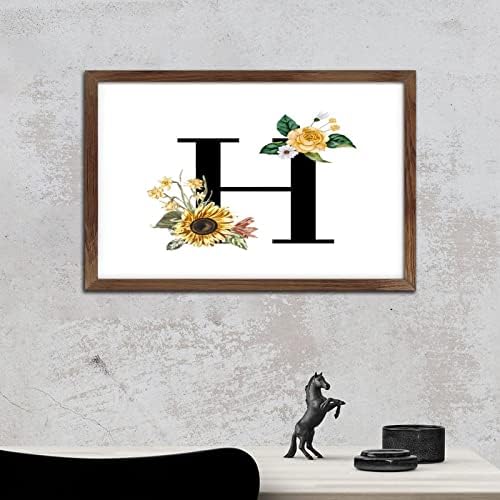 Black Monogram H Wood Framed Wall Sign Primitive Decor