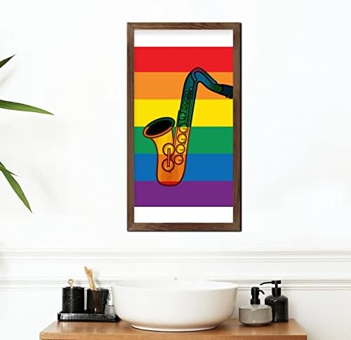 LGBTQ Pride Wood Framed Rainbow Saxophone Wall Art Sign