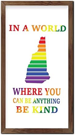 Rainbow New Hampshire Map Wood Framed Sign 22x12