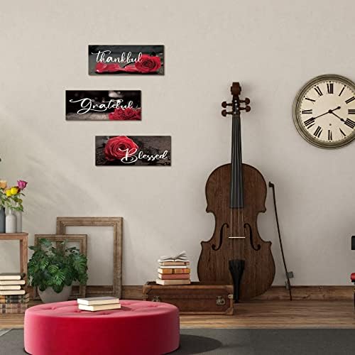 Hillban 3 Piece Red Rose Wooden Wall Art Decor