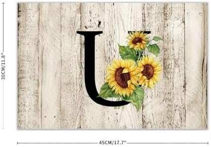 Sunflower U Monogram Wall Art Rustic Wood Plaque 12x18 Inch