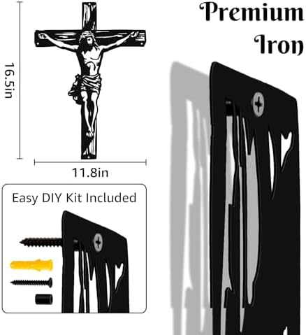 WAKOSAN Black Metal Crucifix Wall Art 3D Shadow Cross