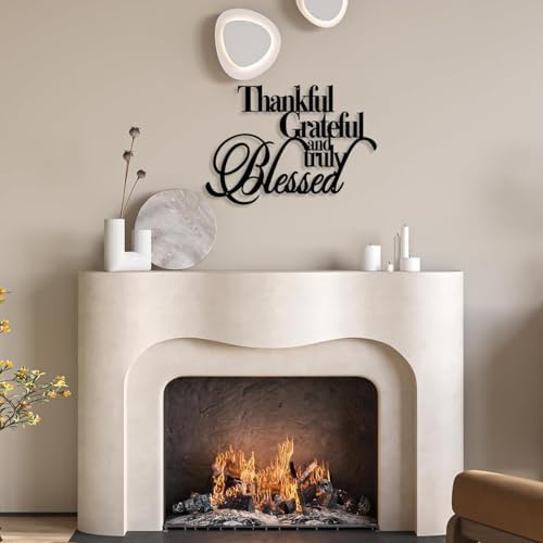 Thankful Grateful Blessed Wall Art Black 18x12 Metal Decor