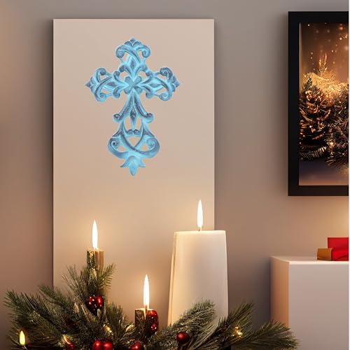 Castleore Wall Hanging Christian Cross Decor Blue Antique Finish