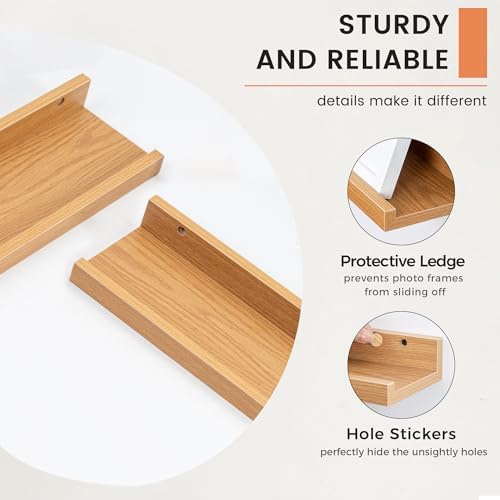 FLYJOE Floating Shelf Set of 2 24 Inches Natural Oak Bookshelf