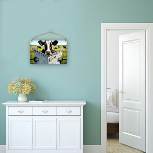 Rustic Farmhouse Cow Wall Art with Newspaper Wooden Sign